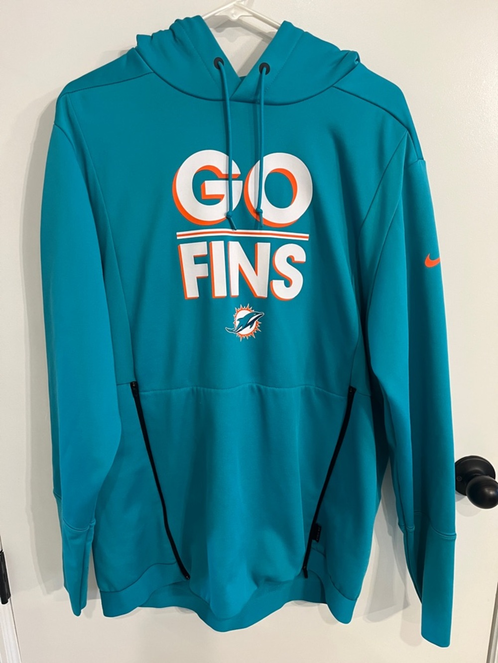 Men size LG Miami Dolphins GO FINS Nike Dri Fit Aqua Hoodie Sweatshirt
